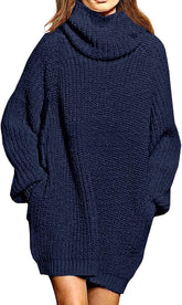 WomenLoose Turtleneck Oversize Long Pullover Sweater Dress